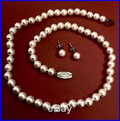 My Grandmas Estate Vintage Mikimoto 14K 585 Gold 7mm Pearl Necklace Earrings SET