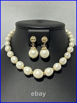 NAPIER Set Necklace Earring Moon-Glow Gold White Faux-Pearls Fluted Set