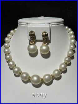 NAPIER Set Necklace Earring Moon-Glow Gold White Faux-Pearls Fluted Set