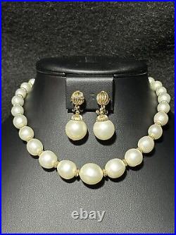 NAPIER Set Necklace Earring Moon-Glow Gold White Faux-Pearls Fluted Set