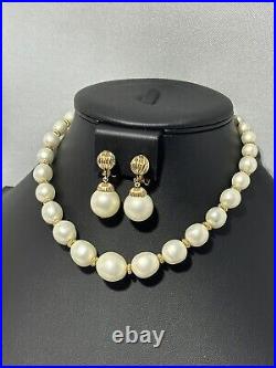 NAPIER Set Necklace Earring Moon-Glow Gold White Faux-Pearls Fluted Set