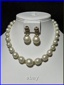 NAPIER Set Necklace Earring Moon-Glow Gold White Faux-Pearls Fluted Set