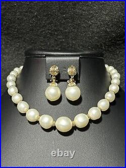 NAPIER Set Necklace Earring Moon-Glow Gold White Faux-Pearls Fluted Set