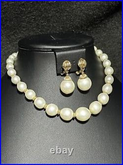 NAPIER Set Necklace Earring Moon-Glow Gold White Faux-Pearls Fluted Set