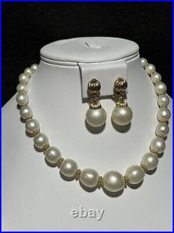 NAPIER Set Necklace Earring Moon-Glow Gold White Faux-Pearls Fluted Set