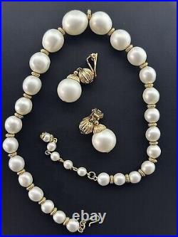 NAPIER Set Necklace Earring Moon-Glow Gold White Faux-Pearls Fluted Set