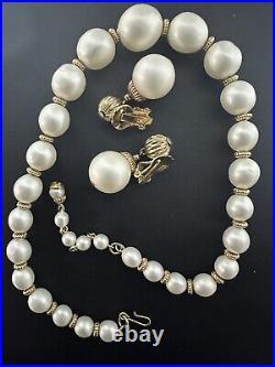 NAPIER Set Necklace Earring Moon-Glow Gold White Faux-Pearls Fluted Set