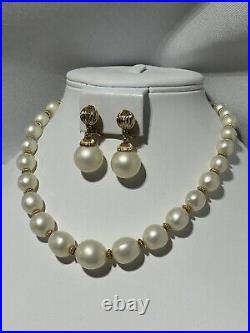 NAPIER Set Necklace Earring Moon-Glow Gold White Faux-Pearls Fluted Set