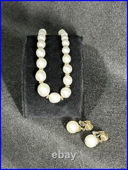 NAPIER Set Necklace Earring Moon-Glow Gold White Faux-Pearls Fluted Set