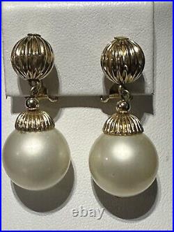 NAPIER Set Necklace Earring Moon-Glow Gold White Faux-Pearls Fluted Set