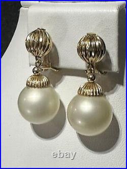 NAPIER Set Necklace Earring Moon-Glow Gold White Faux-Pearls Fluted Set