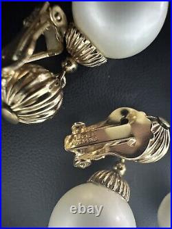 NAPIER Set Necklace Earring Moon-Glow Gold White Faux-Pearls Fluted Set