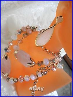 Natural Rose Quartz Swarovski Crystals Set White Gold F Francisca Majorca Pearls