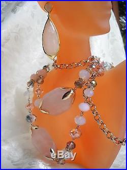 Natural Rose Quartz Swarovski Crystals Set White Gold F Francisca Majorca Pearls
