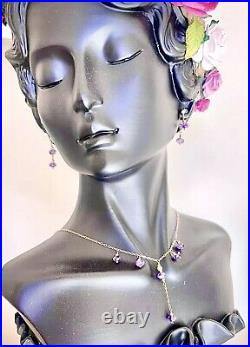 NEW 14K Gold AMETHYST Y Lariat Drop Briolette Necklace & Earring Matching Set
