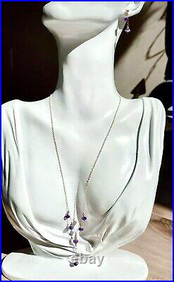NEW 14K Gold AMETHYST Y Lariat Drop Briolette Necklace & Earring Matching Set