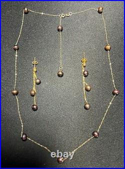 NEW 18K Saudi Gold Set Station Necklace with Fresh Water Pearls FREE SHIPPING