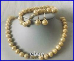 NEW AAA+9-10mm NATURAL GOLDEN SOUTH SEA PEARL set with 14K clasp