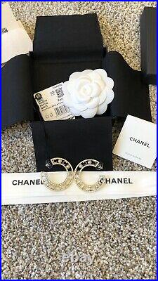 NEW! Authentic CHANEL 20B Gold, Crystal, & Pearl Hoop Earrings NWT, Full Set
