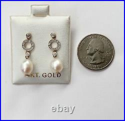NEW Cultured Freshwater Pearl & Diamonds set in Solid 14K Yellow gold Earrings