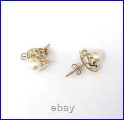NEW Japanese Cultured Pearl & Diamonds set in Solid 14K Yellow gold Earring