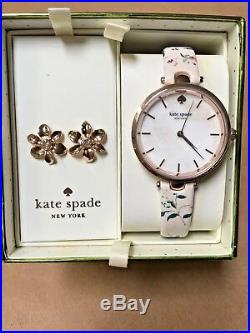 NEW Kate Spade Women's Holland Watch & Earring Set KSW1422B Pink Floral Pearl