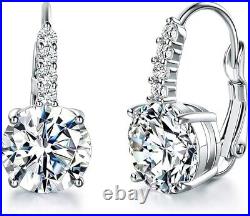 NEW White Gold Plated CREATED Round Cut Drop Dangle Earrings Prong Setting