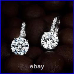 NEW White Gold Plated CREATED Round Cut Drop Dangle Earrings Prong Setting