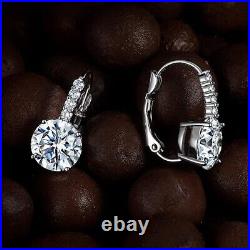 NEW White Gold Plated CREATED Round Cut Drop Dangle Earrings Prong Setting