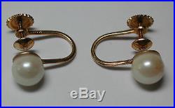 NOS Antique 14k Yellow Gold Matching Gen Pearl Earrings Ring & Pendant Set #X113