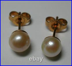 NOS Antique 14k Yellow Gold Matching Gen Pearl Earrings Ring & Pendant Set #X114
