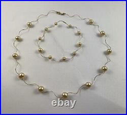 NWOT ADI PAZ 14 K Yellow Gold and Golden Pearl Necklace And Bracelet Set