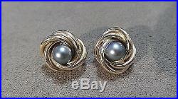 NWOT QVC 14k Yellow Gold Large Knot Earring Jackets with 2 Sets of Pearl Studs