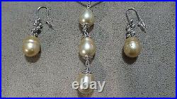 NWOT Ruelala SS 11 mm Golden South Sea Pearl 16 Y Necklace & Earring Set-RARE