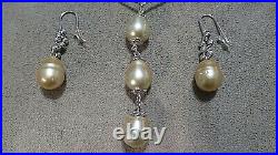 NWOT Ruelala SS 11 mm Golden South Sea Pearl 16 Y Necklace & Earring Set-RARE