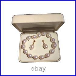 NWT 14k Gold Pearls Fine Jewlery Set. 8-9 MM CFWP. Bracelet & Earrings. Macy's