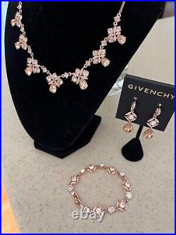 NWT-Givenchy Rose Gold Double Drop Earrings, Necklace & Bracelet Set