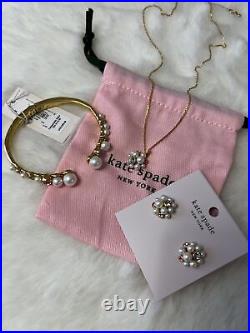 NWT Kate Spade Pearl Caviar Stud Earrings, Necklace & Bracelet Jewelry Set