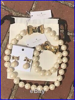 NWT Kate Spade all wrapped up in pearls short necklace + Bracelet +earrings Set
