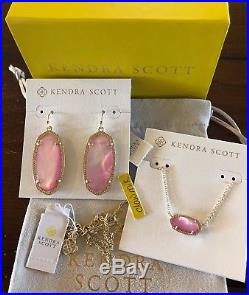 NWT Kendra Scott Set Elisa Necklace & Elle Drop Earrings Gold Pink Blush Pearl