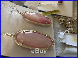 NWT Kendra Scott Set Elisa Necklace & Elle Drop Earrings Gold Pink Blush Pearl