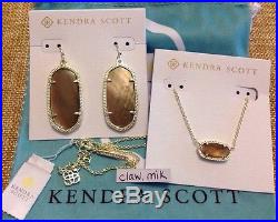 NWT Kendra Scott Set Elisa Necklace Elle Earrings Gold Brown MOP Mother of Pearl