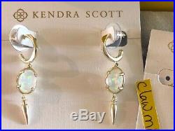 NWT Kendra Scott Set Fischer Necklace & Trixie Drop Earrings Gold Kyocera Opal