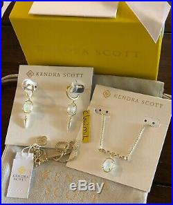 NWT Kendra Scott Set Fischer Necklace & Trixie Drop Earrings Gold Kyocera Opal