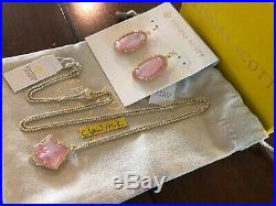 NWT Kendra Scott Set Kacey Pendant Necklace & Dani Earrings Gold Blush Pearl