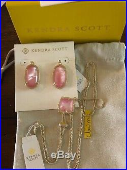 NWT Kendra Scott Set Kacey Pendant Necklace & Dani Earrings Gold Blush Pearl