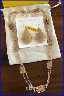 NWT Kendra Scott Set Kelsie Long Necklace & Alex Earrings Rose Gold Brown Pearl