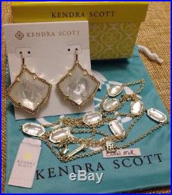 NWT Kendra Scott Set Kelsie Station Necklace Kirsten Earrings Gold Ivory Pearl