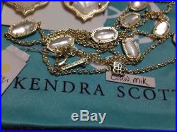 NWT Kendra Scott Set Kelsie Station Necklace Kirsten Earrings Gold Ivory Pearl