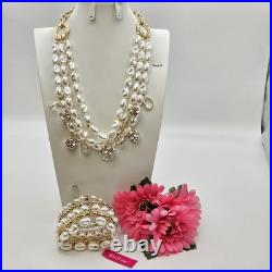 NWT Lilly Pulitzer faux pearl Rhinestone set 22 Necklace & Bracelet Gold Tone